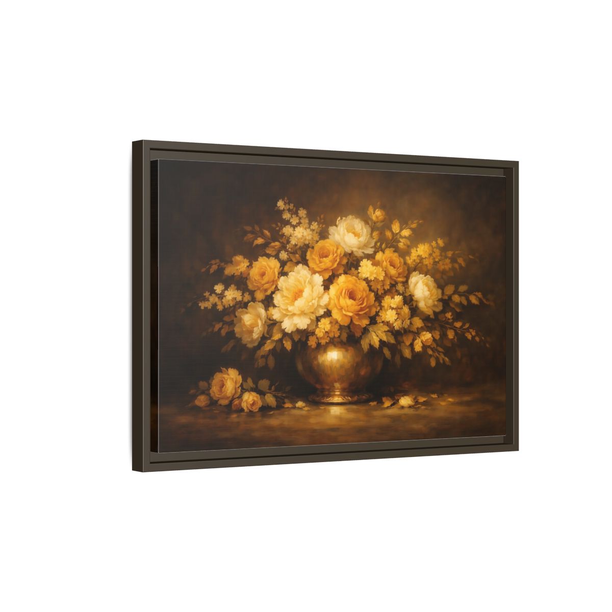 Side Mockup 2. Floral Flower Bouquet Golden Floral shown as stretched canvas wall art