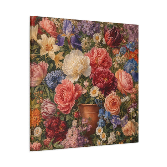 Main Mockup. Floral Flower Bouquet Multicolor Floral shown as stretched canvas wall art