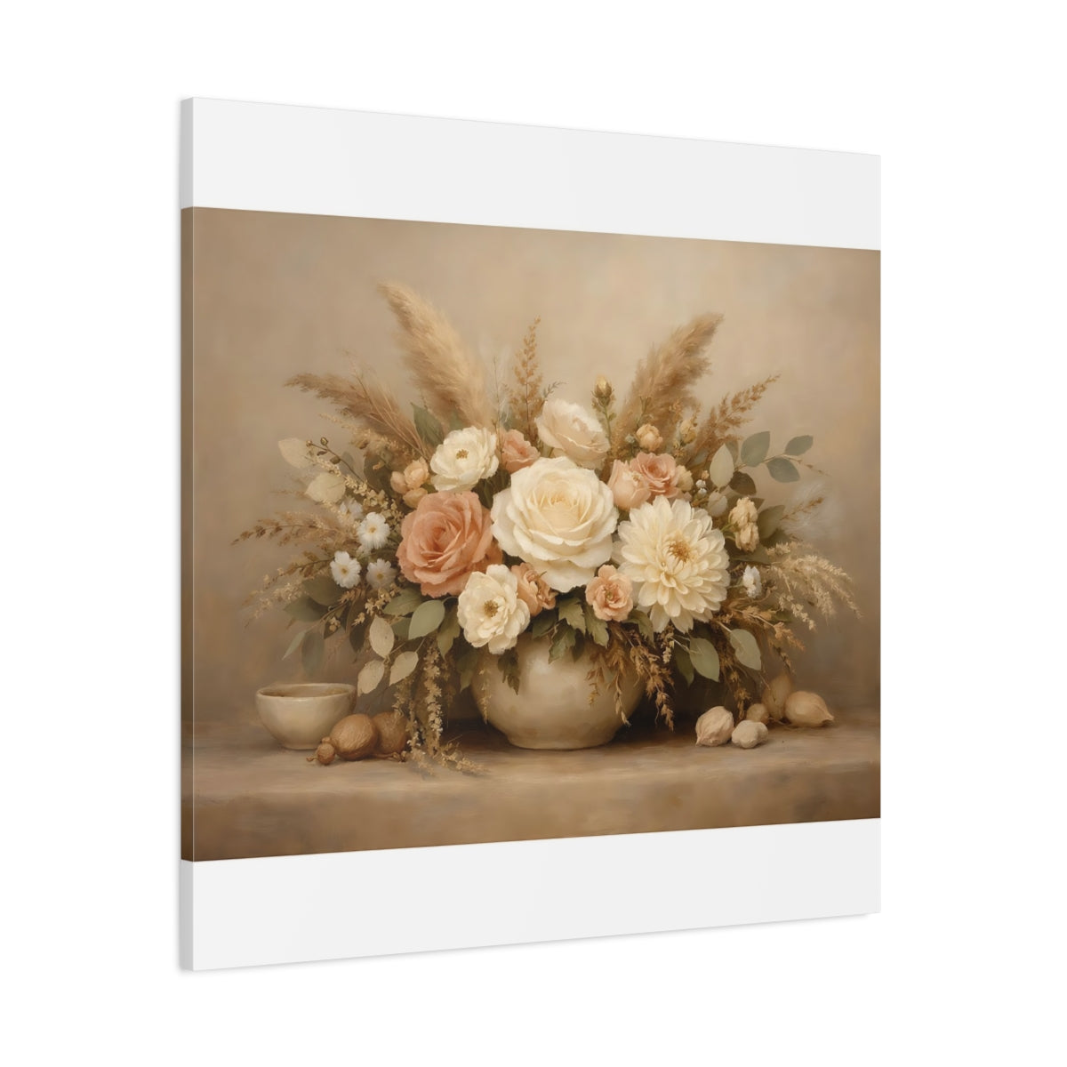 Main Mockup. Floral Flower Bouquet Neutral Floral Arrangement shown as stretched canvas wall art