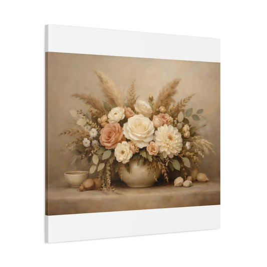 Main Mockup. Floral Flower Bouquet Neutral Floral Arrangement shown as stretched canvas wall art