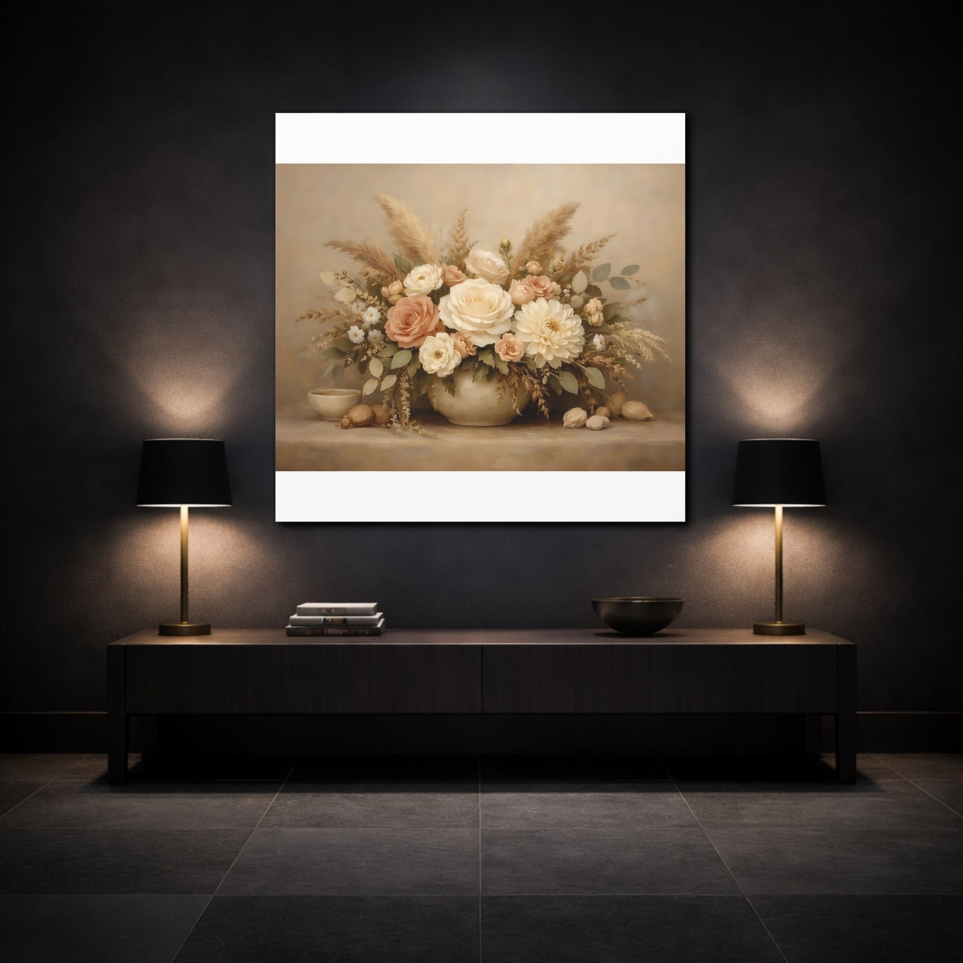Mockup 3. Floral Flower Bouquet Neutral Floral Arrangement shown as stretched canvas wall art