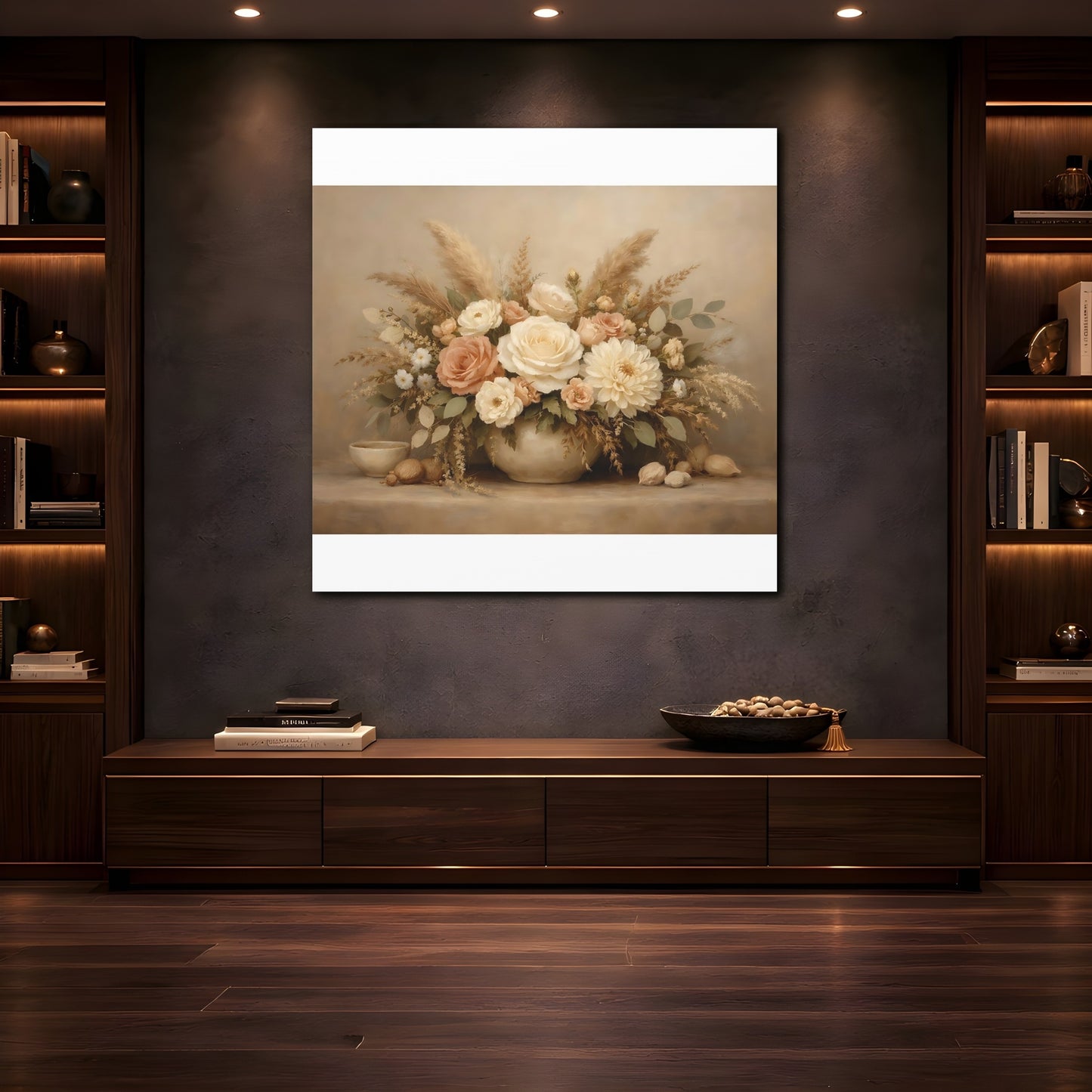 Mockup 4. Floral Flower Bouquet Neutral Floral Arrangement shown as stretched canvas wall art