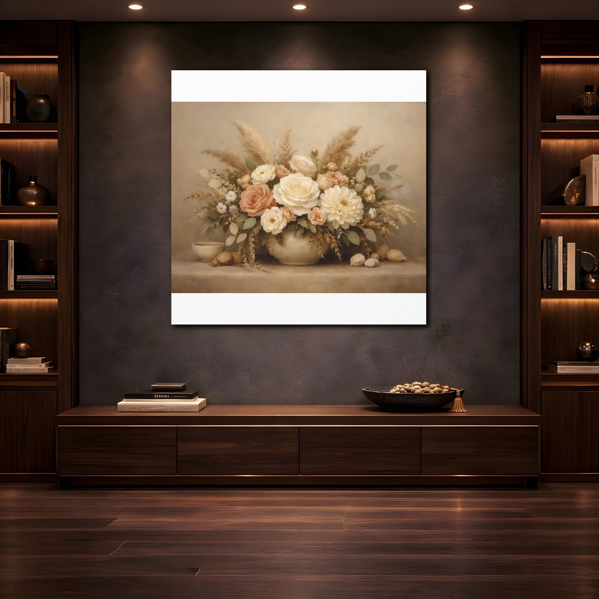 Mockup 4. Floral Flower Bouquet Neutral Floral Arrangement shown as stretched canvas wall art