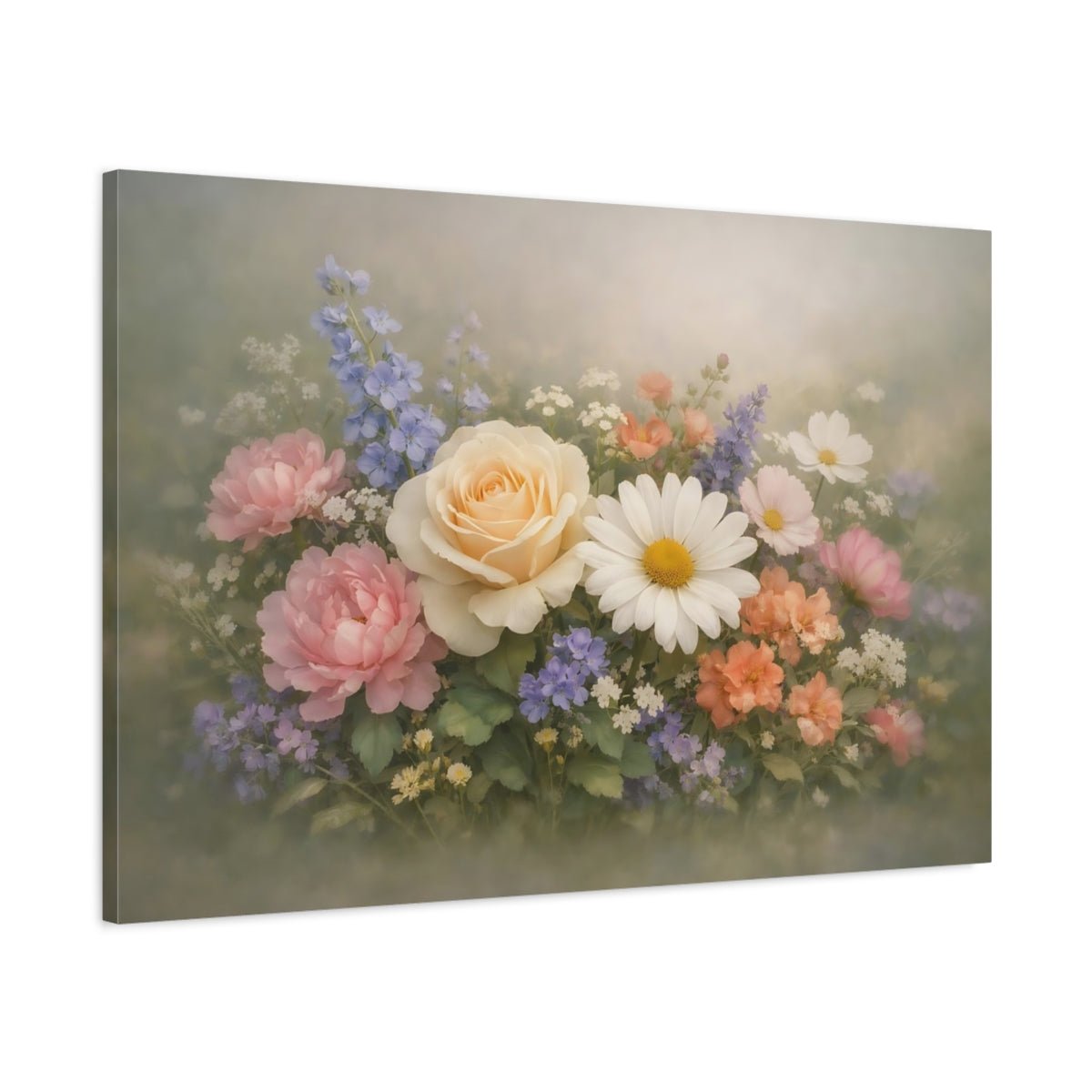 Floral Flower Bouquet Pastel - Canvas Wall Art Print - YesArtYes