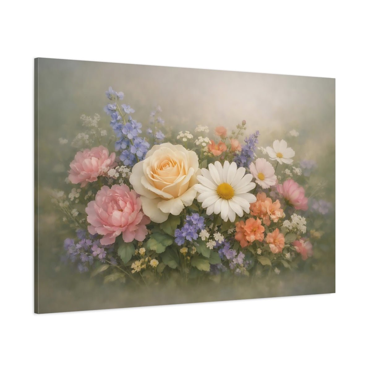 Floral Flower Bouquet Pastel - Canvas Wall Art Print - YesArtYes
