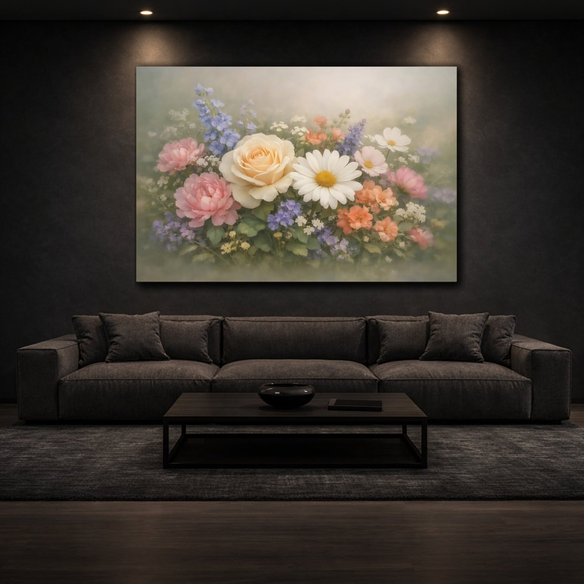 Floral Flower Bouquet Pastel - Canvas Wall Art Print - YesArtYes