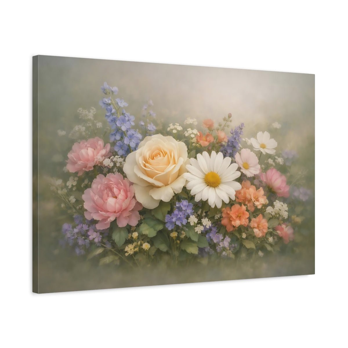 Floral Flower Bouquet Pastel - Canvas Wall Art Print - YesArtYes