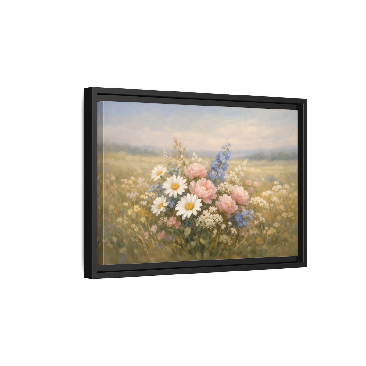 Side Mockup 6. Floral Flower Bouquet Pastel Flower Field shown as stretched canvas wall art