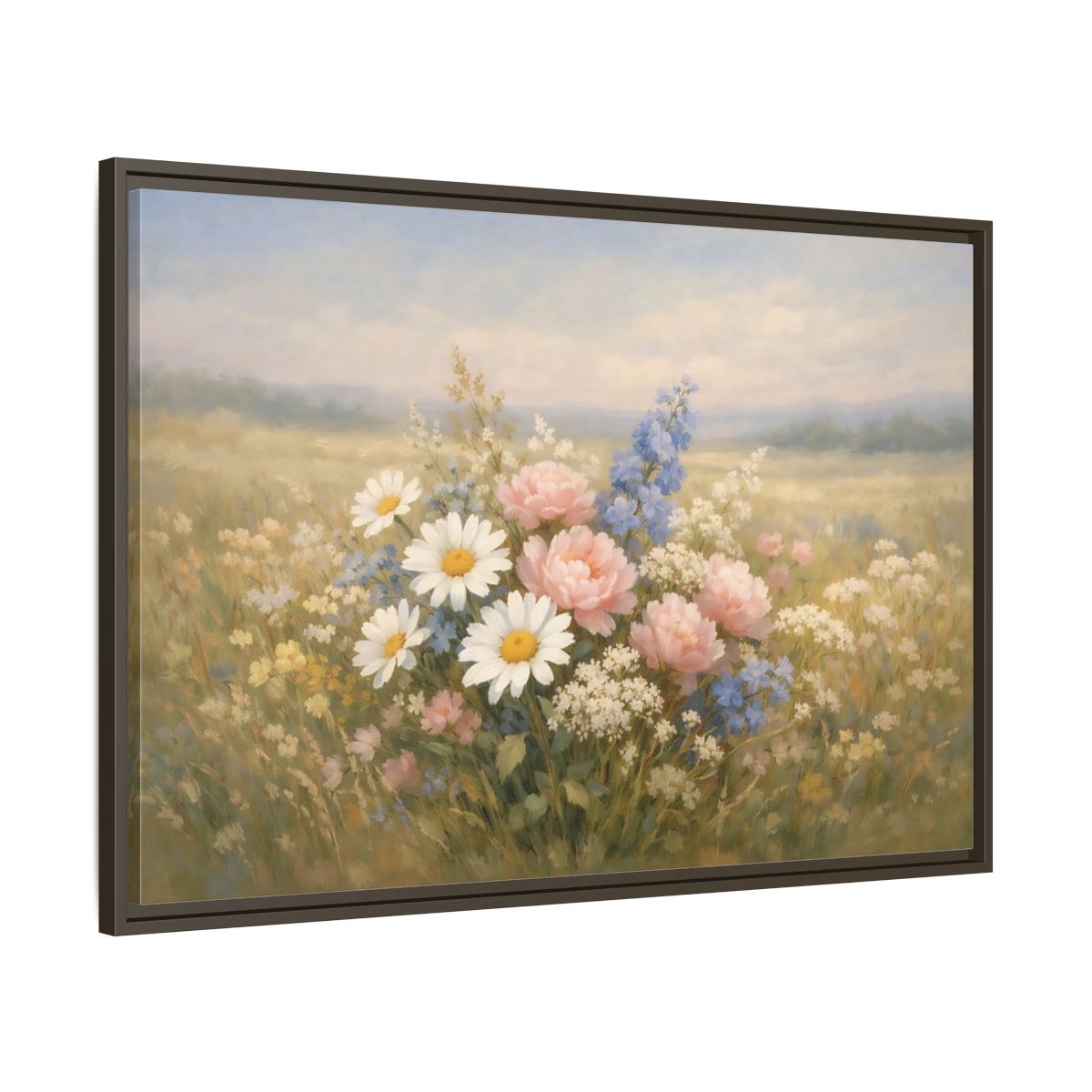 Side Mockup 9. Floral Flower Bouquet Pastel Flower Field shown as stretched canvas wall art