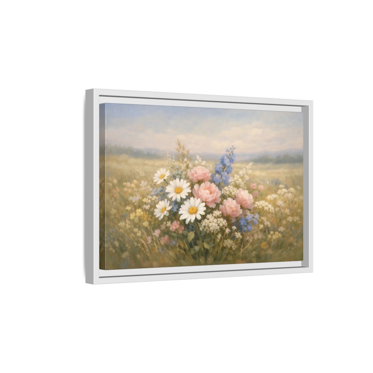 Side Mockup 4. Floral Flower Bouquet Pastel Flower Field shown as stretched canvas wall art