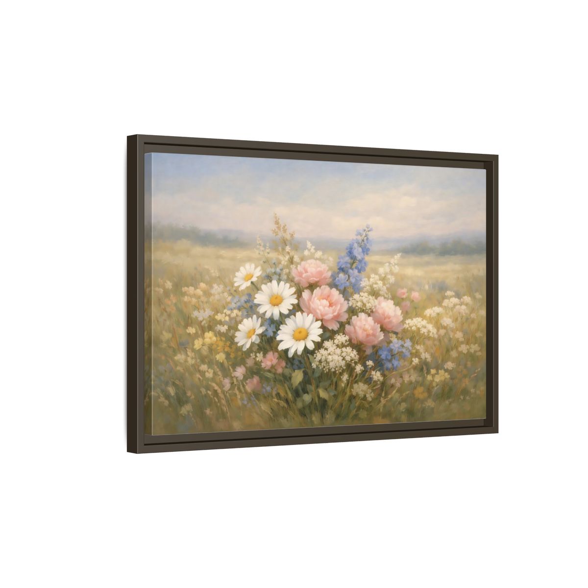 Side Mockup 2. Floral Flower Bouquet Pastel Flower Field shown as stretched canvas wall art