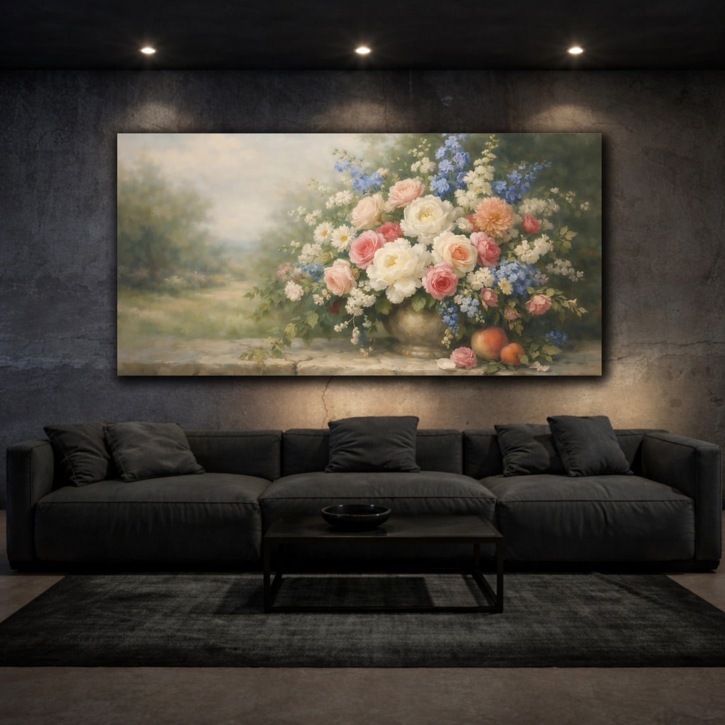 Mockup 2. Floral Flower Bouquet Pastel Floral Arrangement shown as stretched canvas wall art