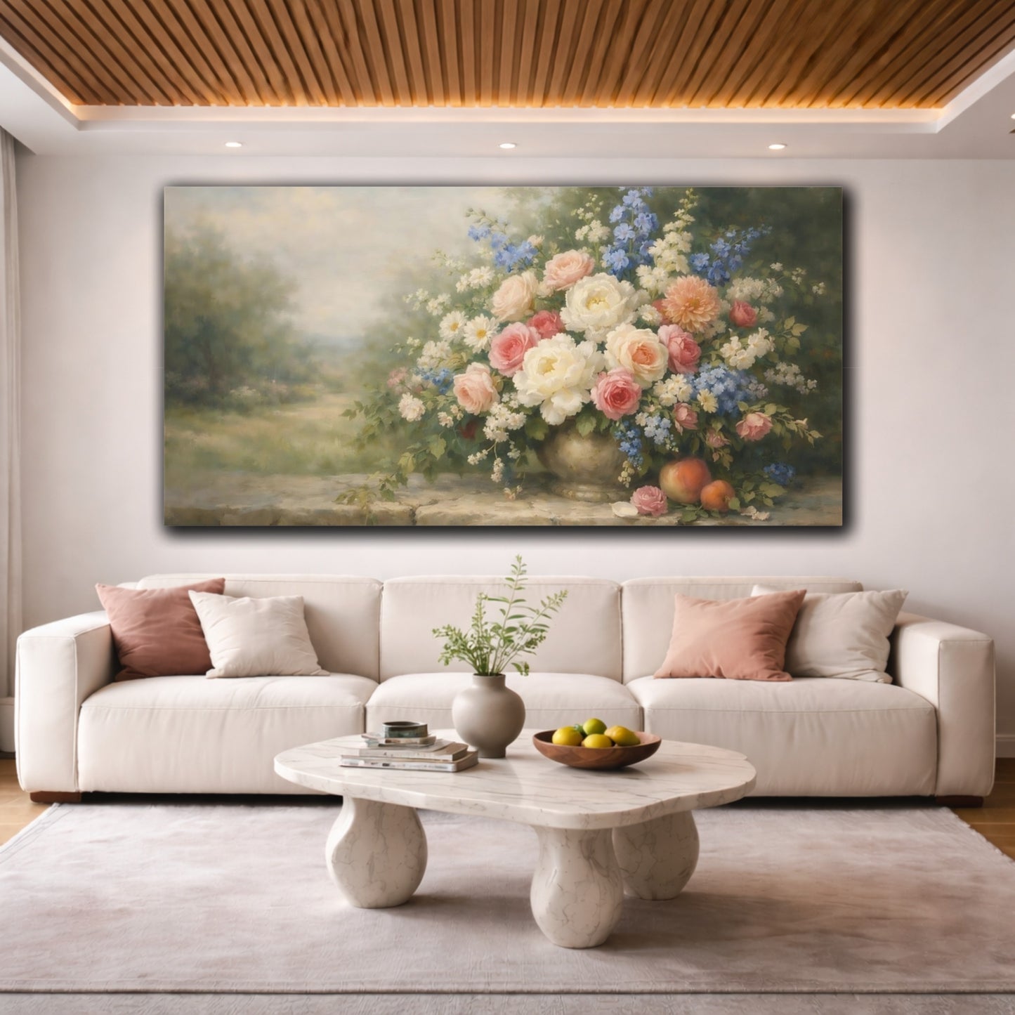 Mockup 3. Floral Flower Bouquet Pastel Floral Arrangement shown as stretched canvas wall art