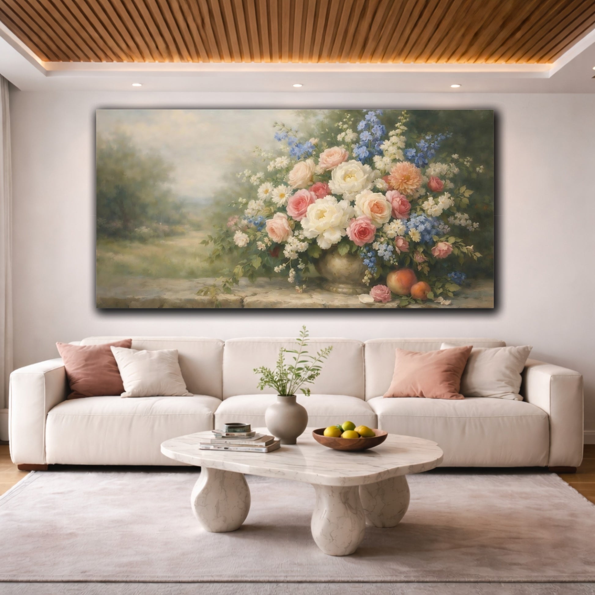 Mockup 3. Floral Flower Bouquet Pastel Floral Arrangement shown as stretched canvas wall art