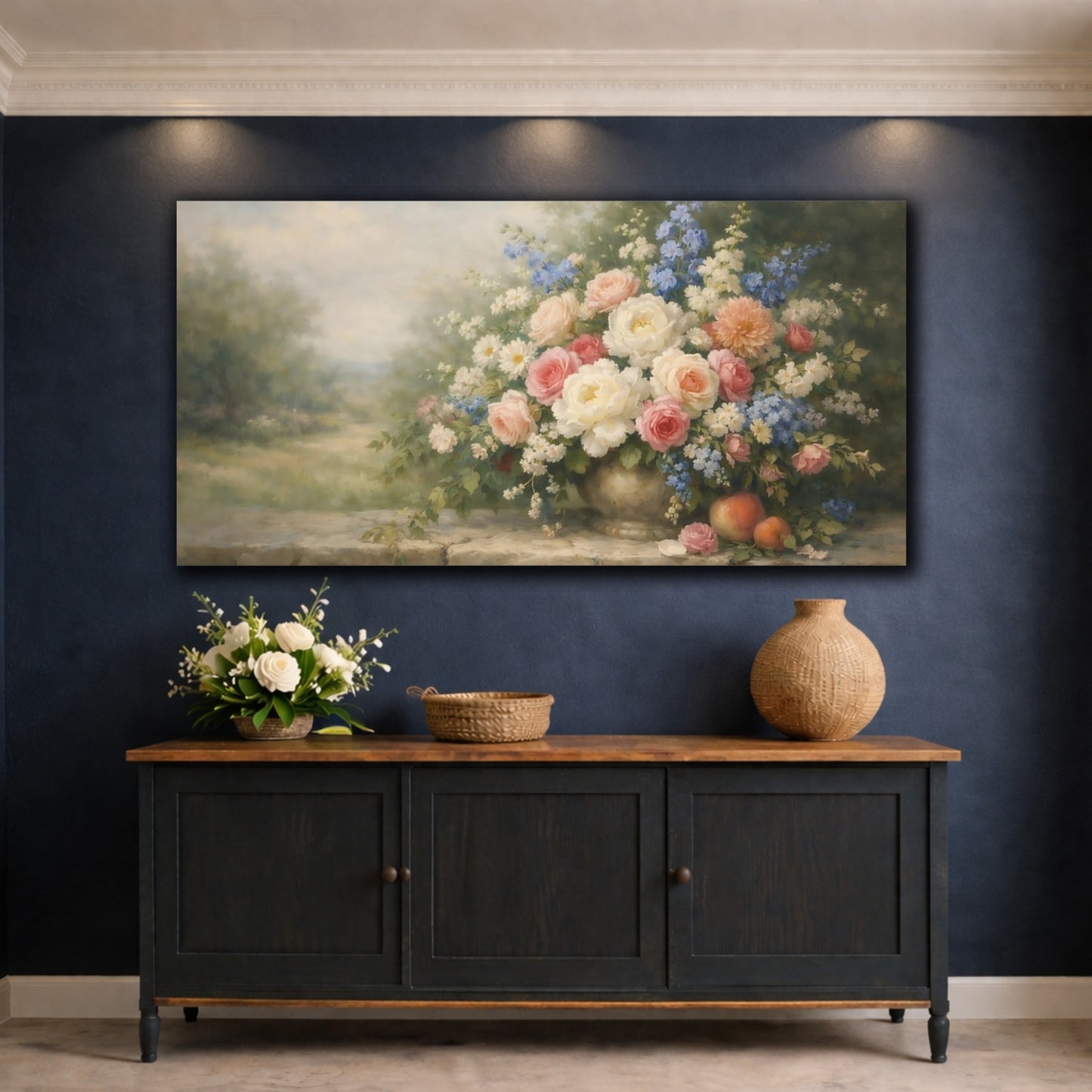Mockup 4. Floral Flower Bouquet Pastel Floral Arrangement shown as stretched canvas wall art
