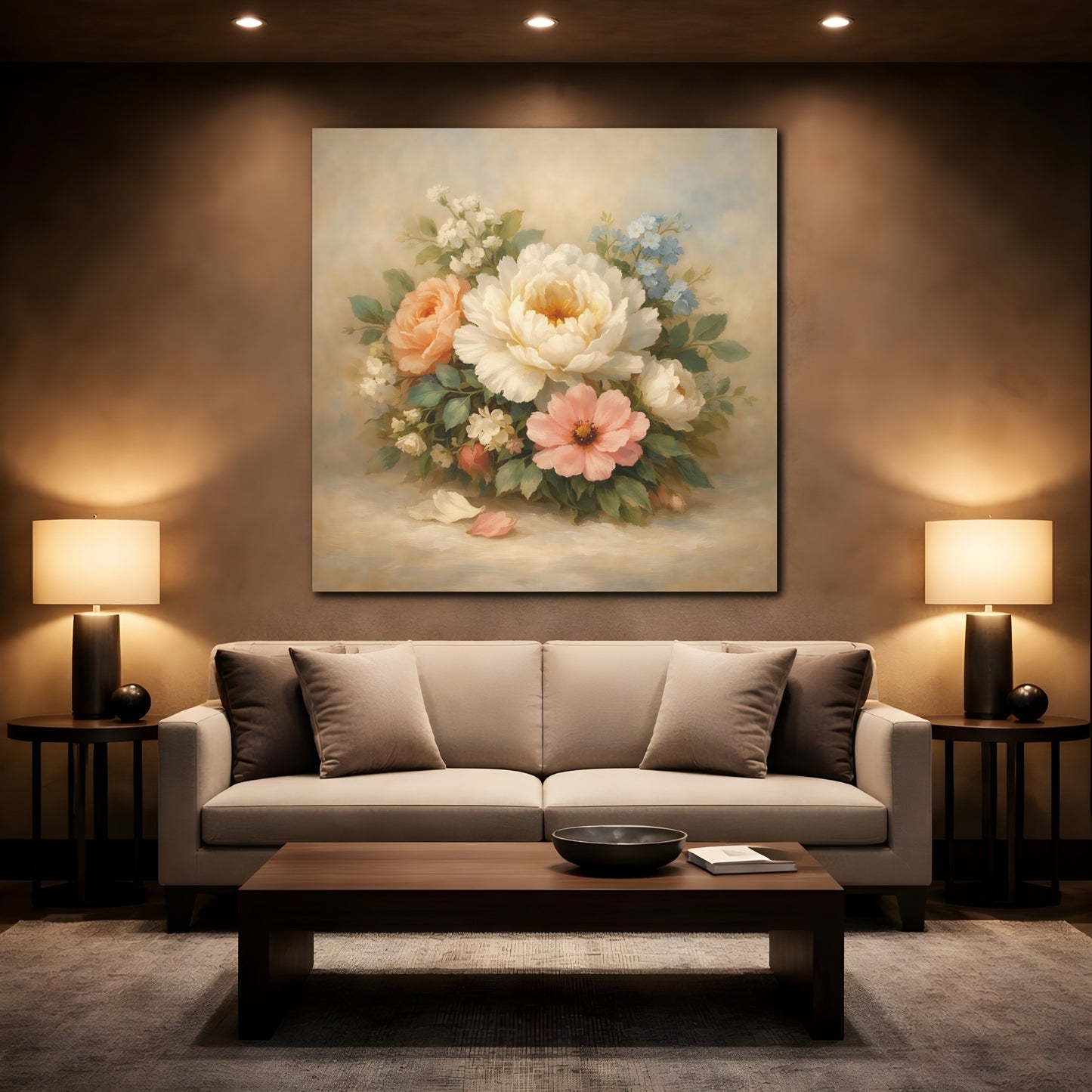 Mockup 2. Floral Flower Bouquet Pastel Floral shown as stretched canvas wall art