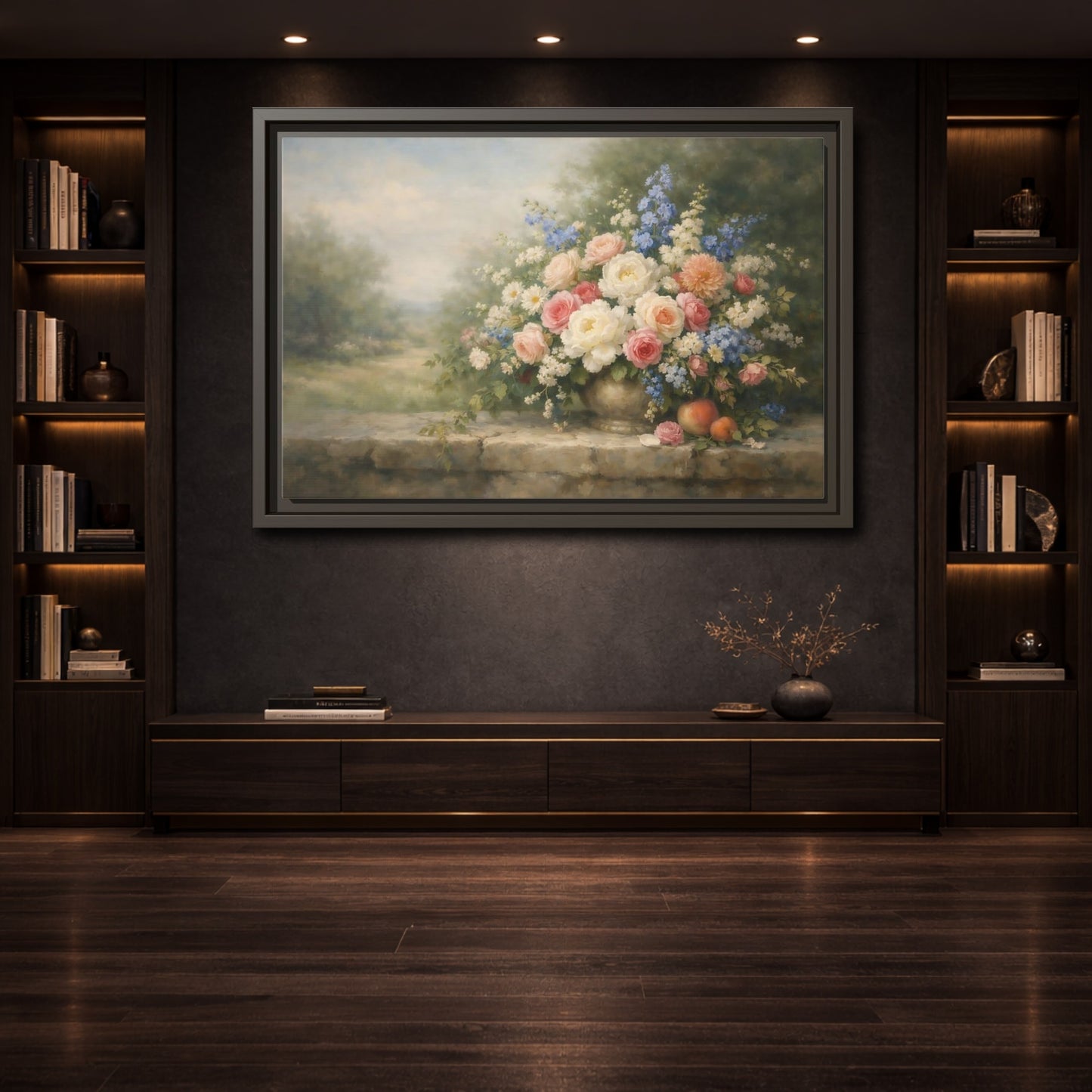 Mockup 3. Floral Flower Bouquet Pastel Floral shown as stretched canvas wall art