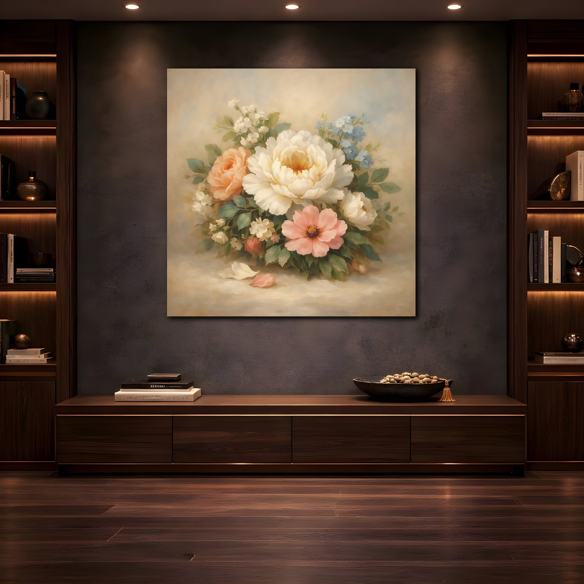 Mockup 4. Floral Flower Bouquet Pastel Floral shown as stretched canvas wall art