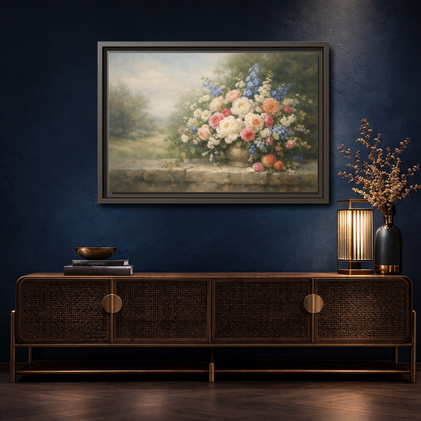 Mockup 4. Floral Flower Bouquet Pastel Floral shown as stretched canvas wall art