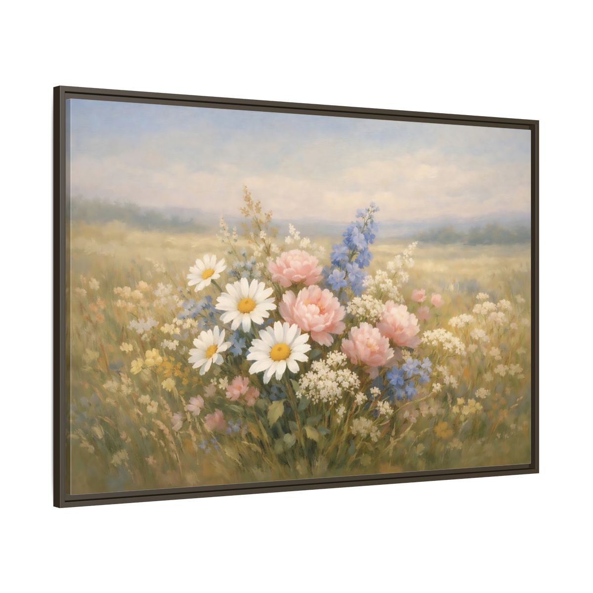 Main Mockup. Floral Flower Bouquet Pastel Flower Field shown as stretched canvas wall art