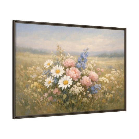 Main Mockup. Floral Flower Bouquet Pastel Flower Field shown as stretched canvas wall art