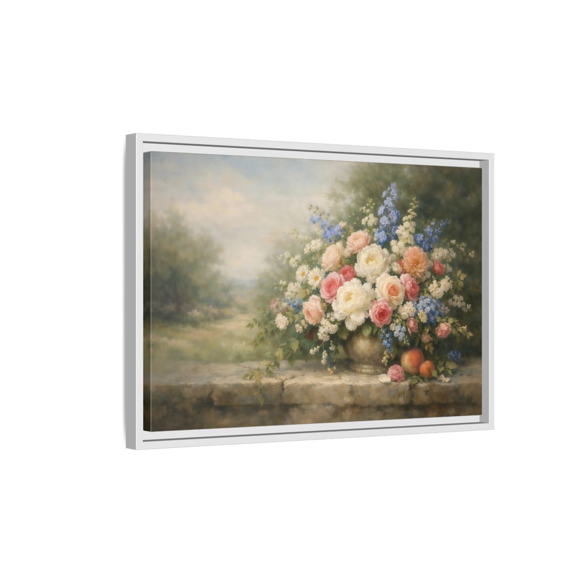 Side Mockup 1. Floral Flower Bouquet Pastel Floral Still Life shown as stretched canvas wall art