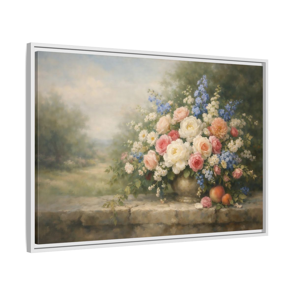 Side Mockup 8. Floral Flower Bouquet Pastel Floral Still Life shown as stretched canvas wall art
