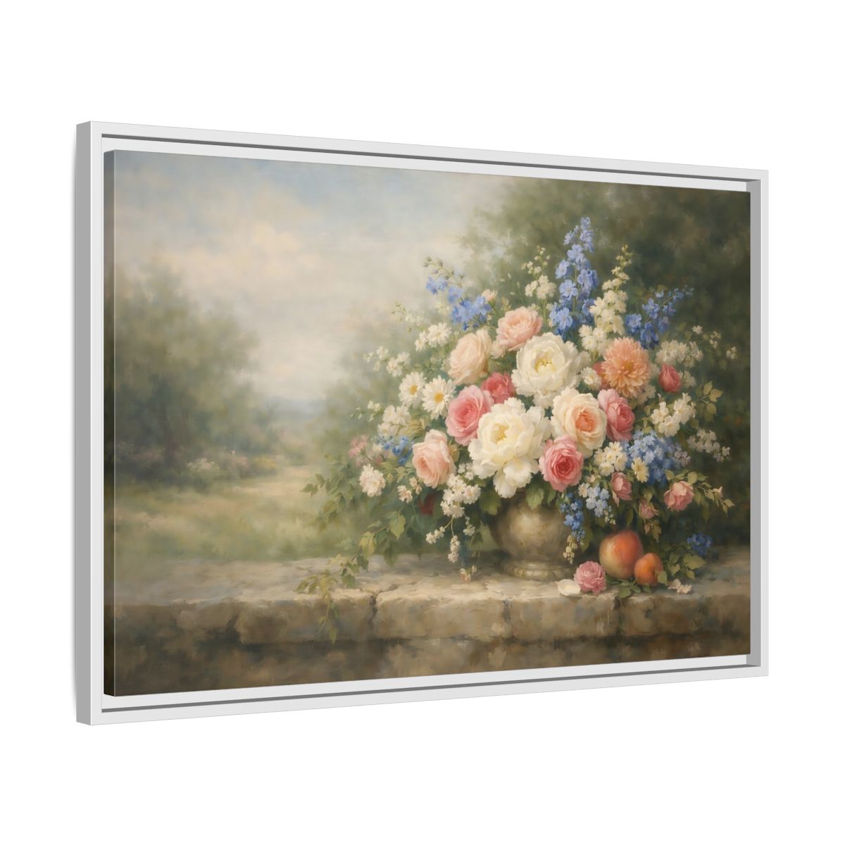 Side Mockup 10. Floral Flower Bouquet Pastel Floral Still Life shown as stretched canvas wall art