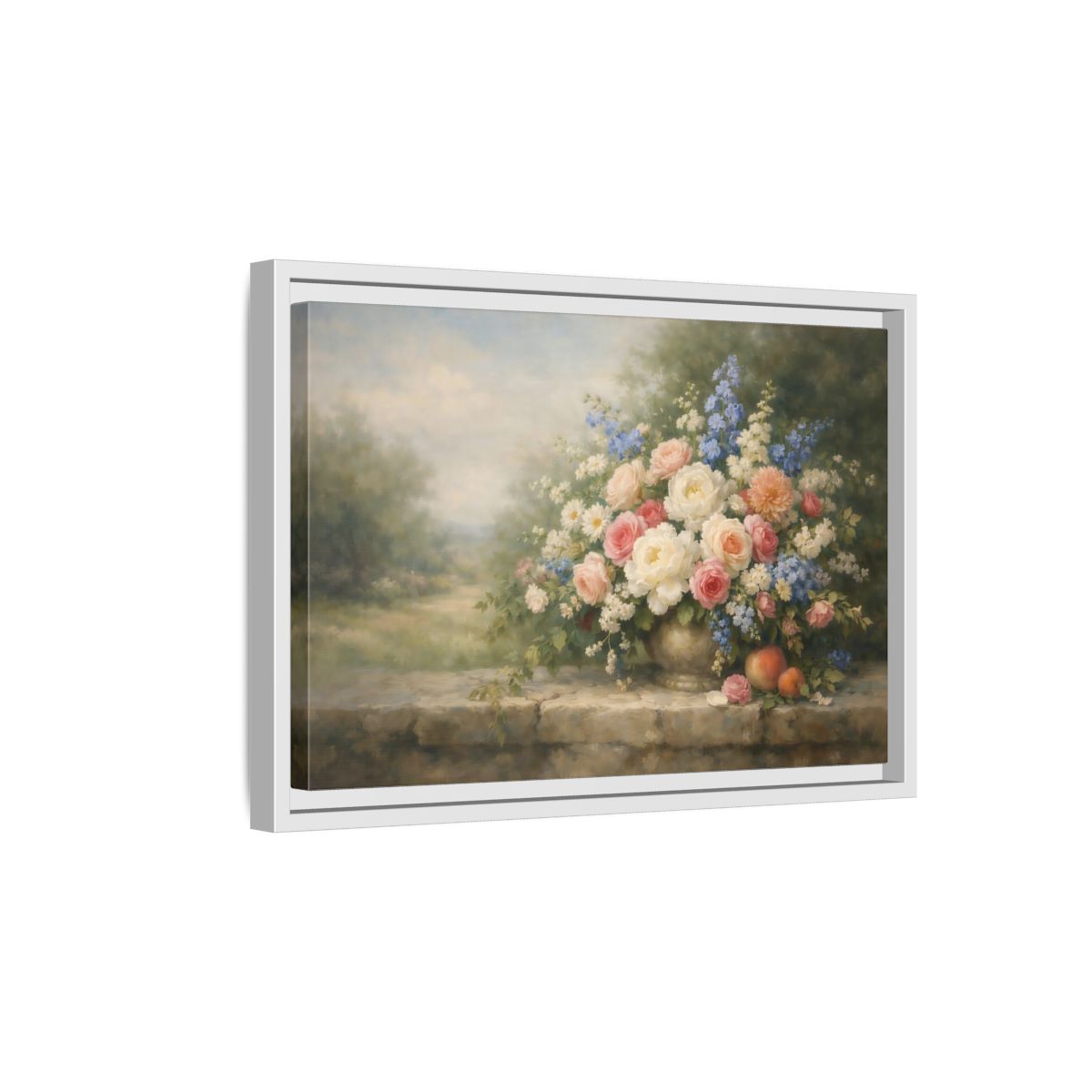 Side Mockup 4. Floral Flower Bouquet Pastel Floral Still Life shown as stretched canvas wall art