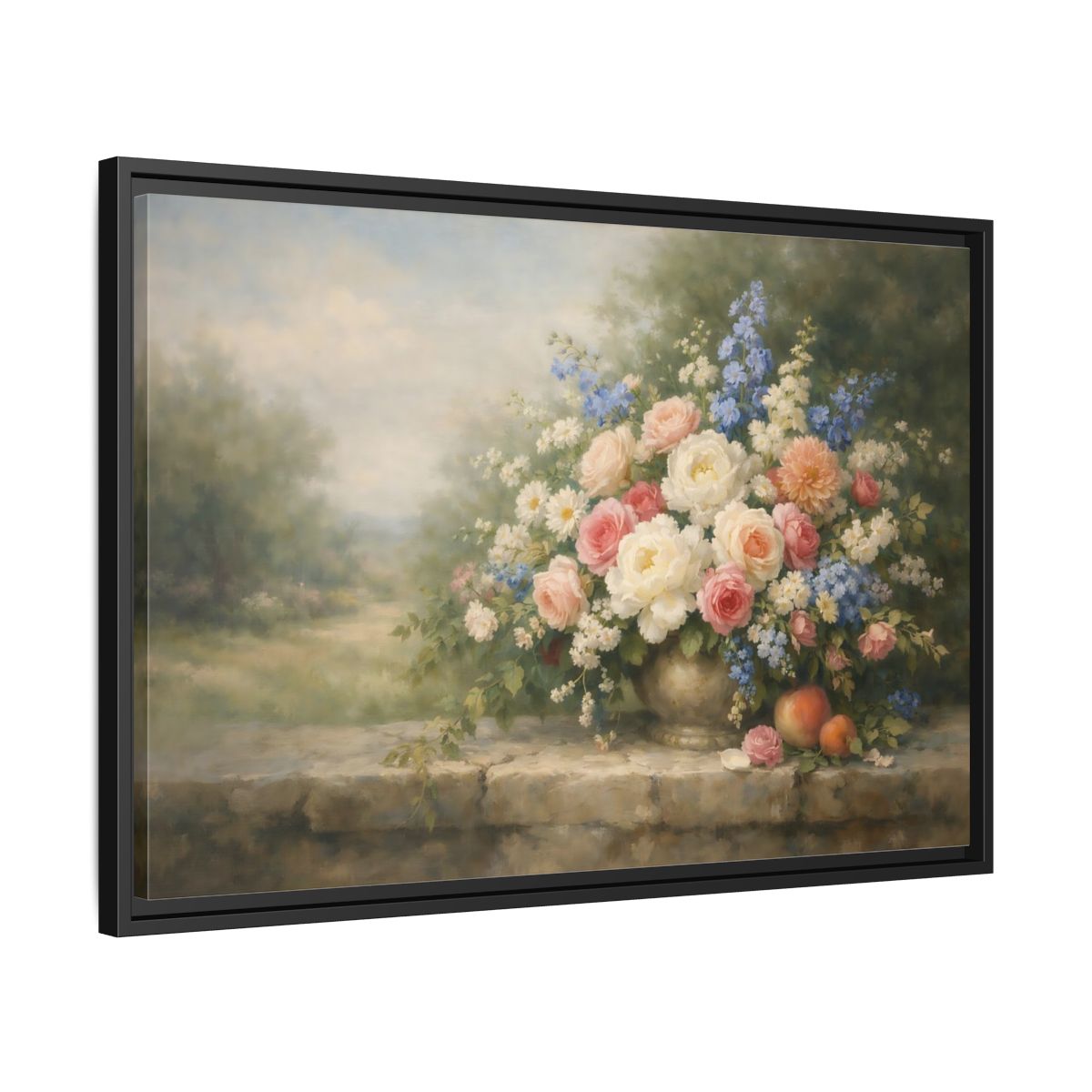 Side Mockup 14. Floral Flower Bouquet Pastel Floral Still Life shown as stretched canvas wall art