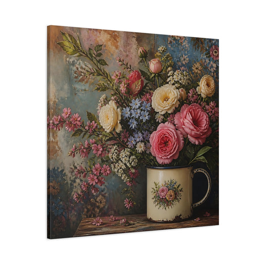 Main Mockup. Floral Flower Bouquet Pink Blue Floral shown as stretched canvas wall art