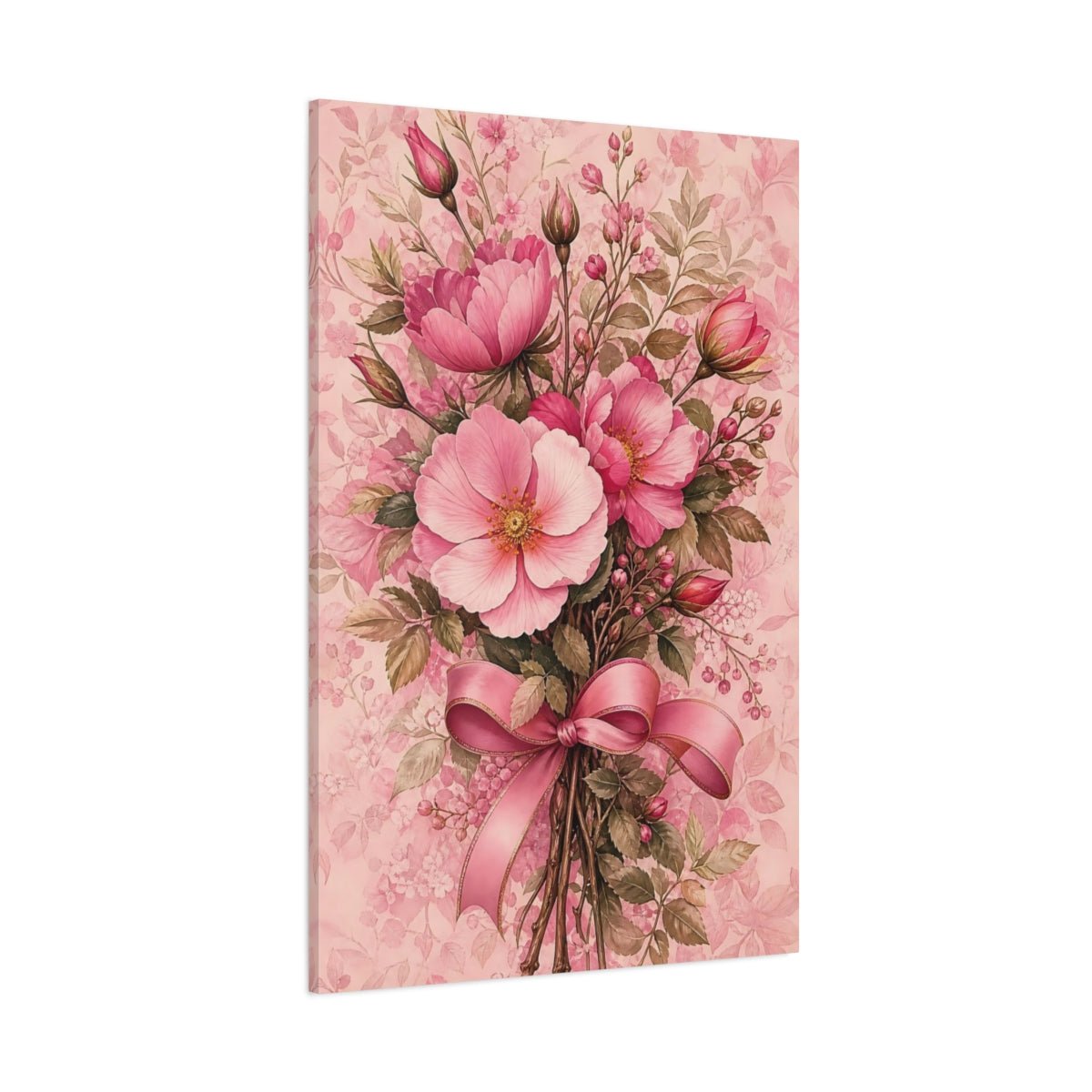 Floral Flower Bouquet Pink Canvas Print Wall Art – Living Room Decor, Large - YesArtYes