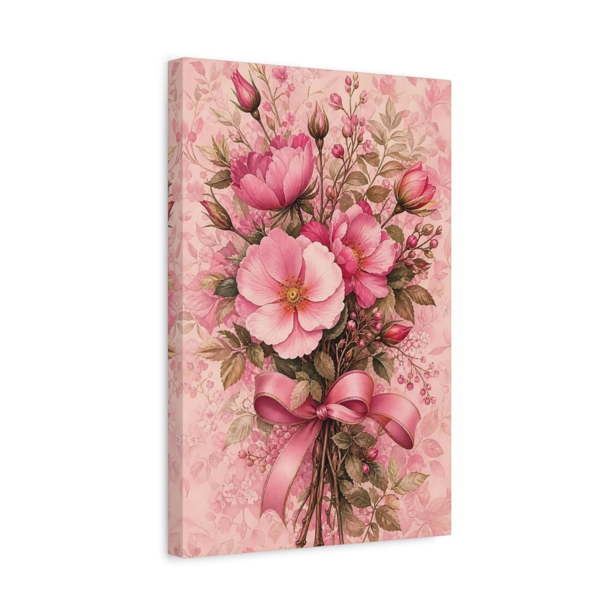 Floral Flower Bouquet Pink Canvas Print Wall Art – Living Room Decor, Large - YesArtYes