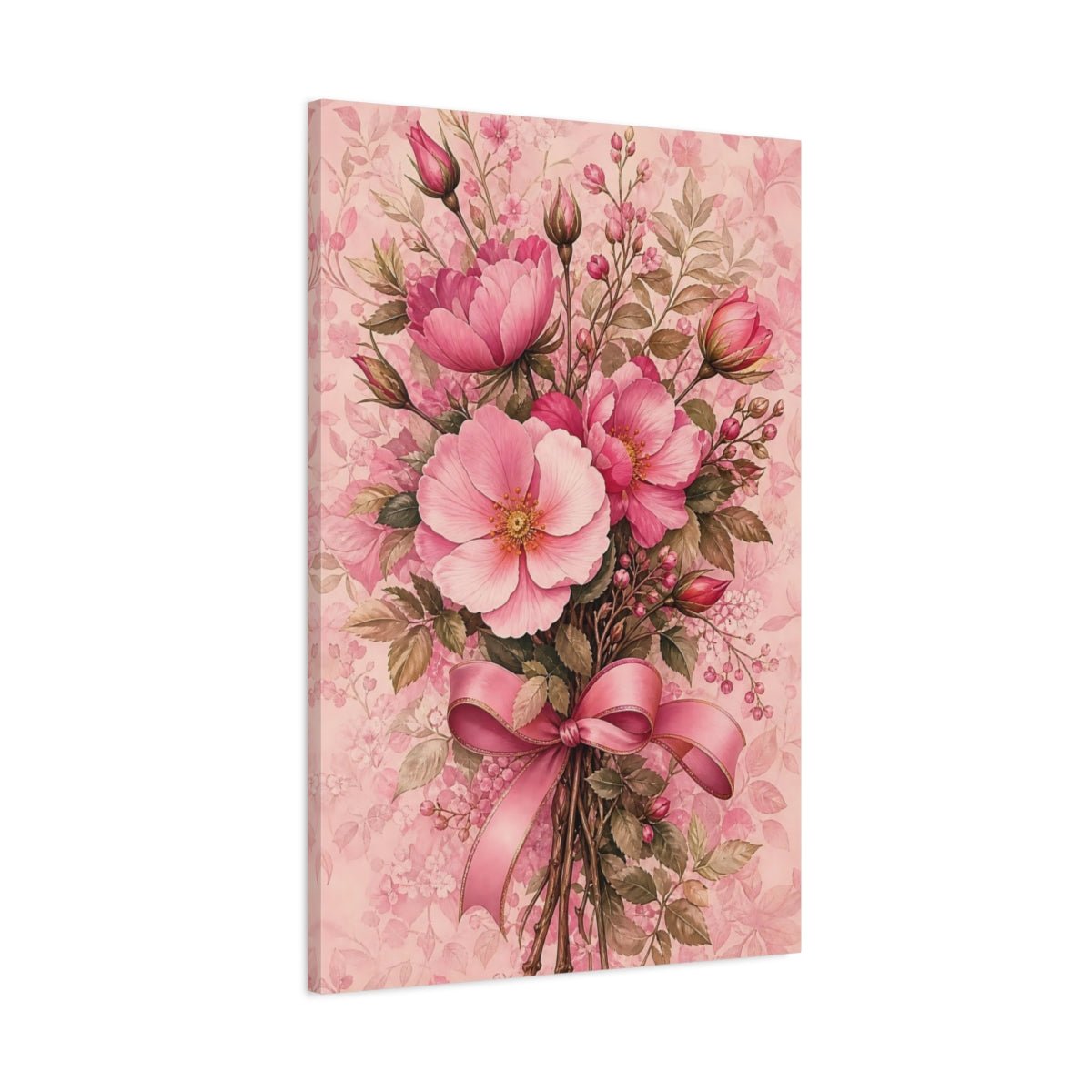 Floral Flower Bouquet Pink Canvas Print Wall Art – Living Room Decor, Large - YesArtYes