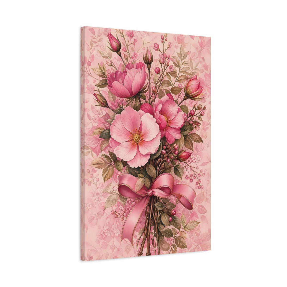 Floral Flower Bouquet Pink Canvas Print Wall Art – Living Room Decor, Large - YesArtYes