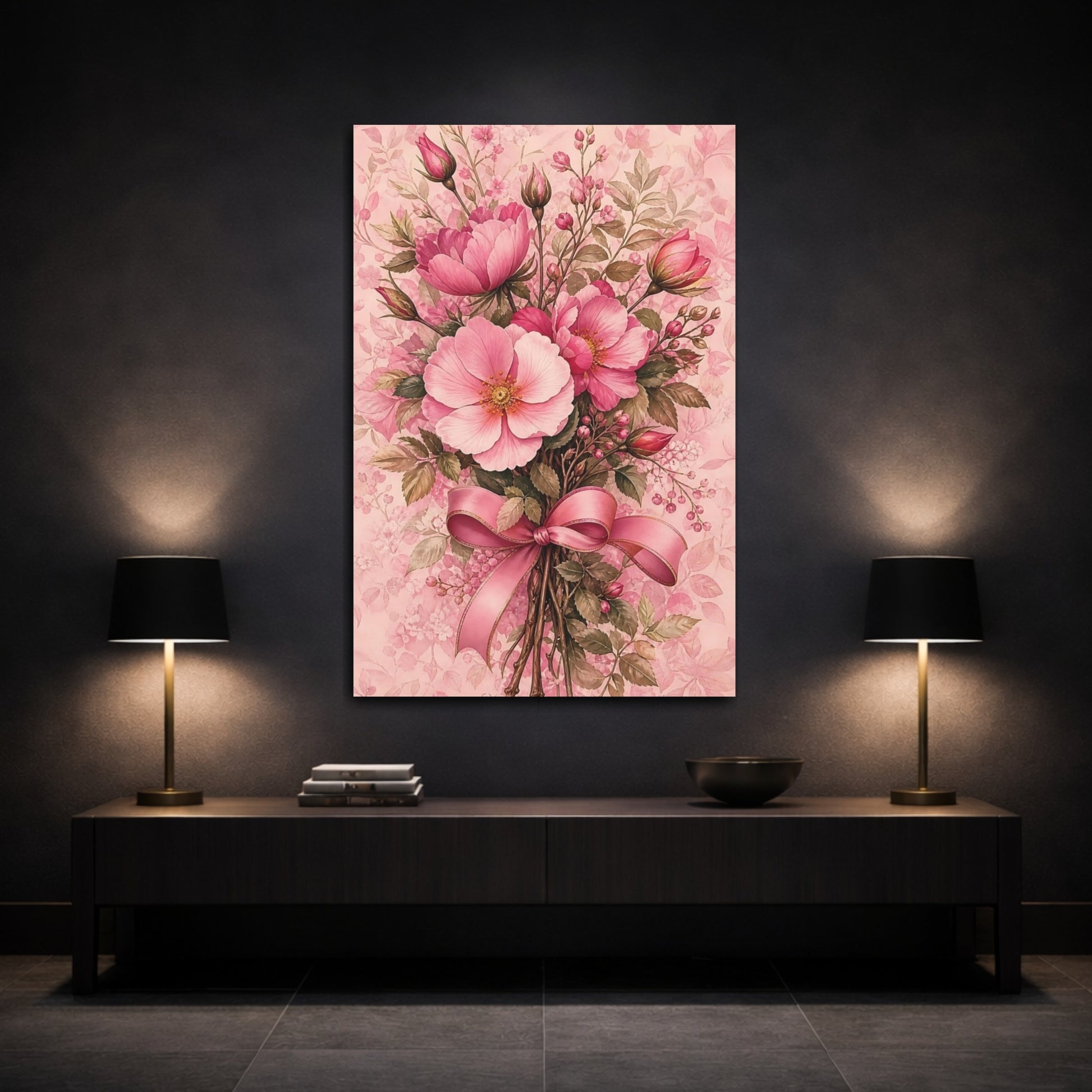 Mockup 3. Floral Flower Bouquet Pink Floral shown as canvas print