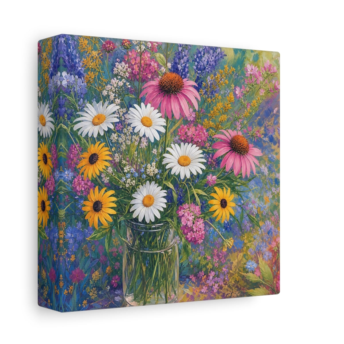 Side Mockup 2. Floral Flower Bouquet Vibrant Floral shown as stretched canvas wall art