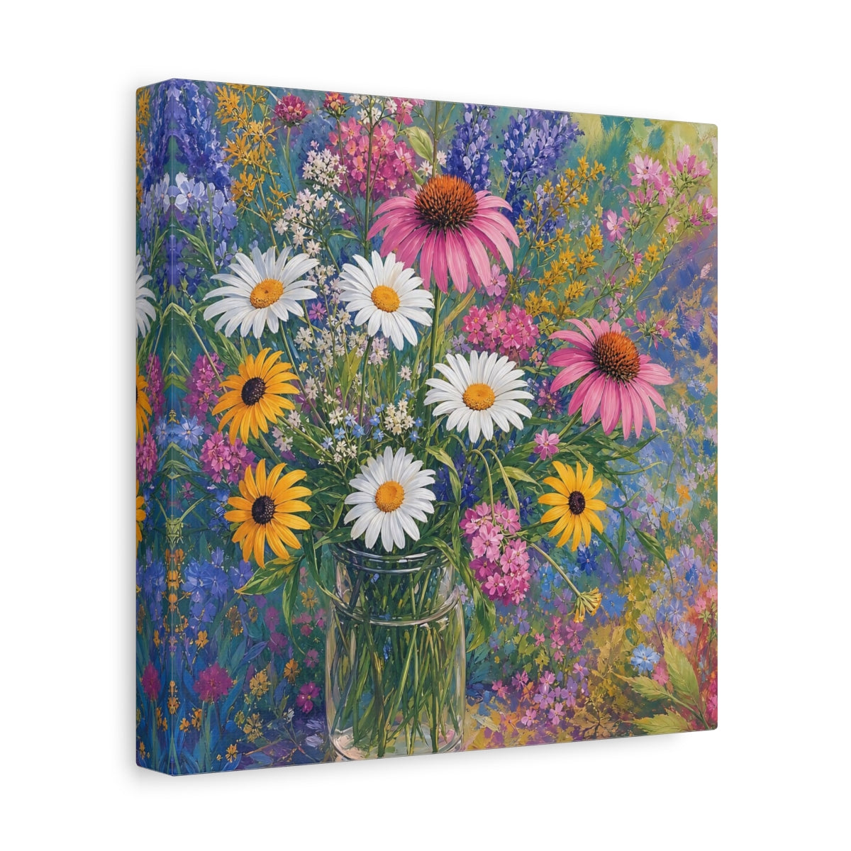 Side Mockup 9. Floral Flower Bouquet Vibrant Floral shown as stretched canvas wall art