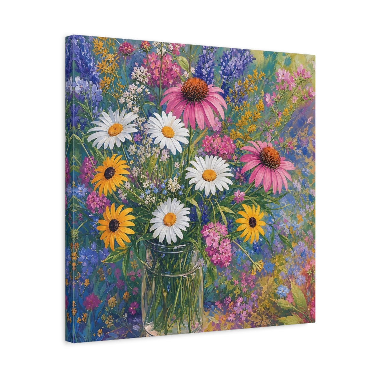 Side Mockup 5. Floral Flower Bouquet Vibrant Floral shown as stretched canvas wall art
