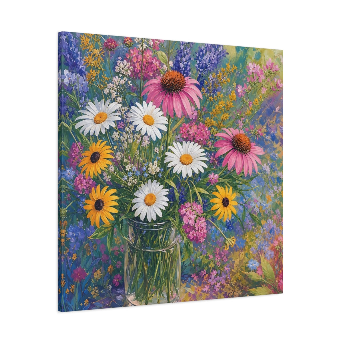 Side Mockup 1. Floral Flower Bouquet Vibrant Floral shown as stretched canvas wall art