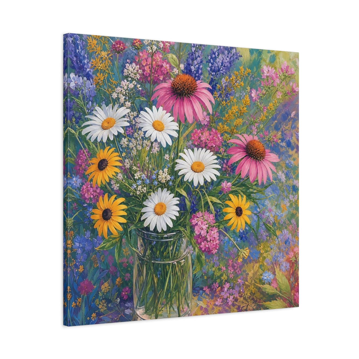 Side Mockup 3. Floral Flower Bouquet Vibrant Floral shown as stretched canvas wall art
