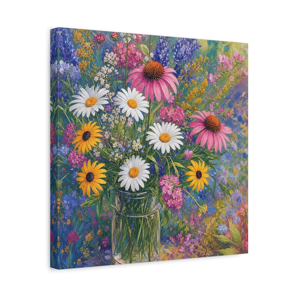 Side Mockup 6. Floral Flower Bouquet Vibrant Floral shown as stretched canvas wall art