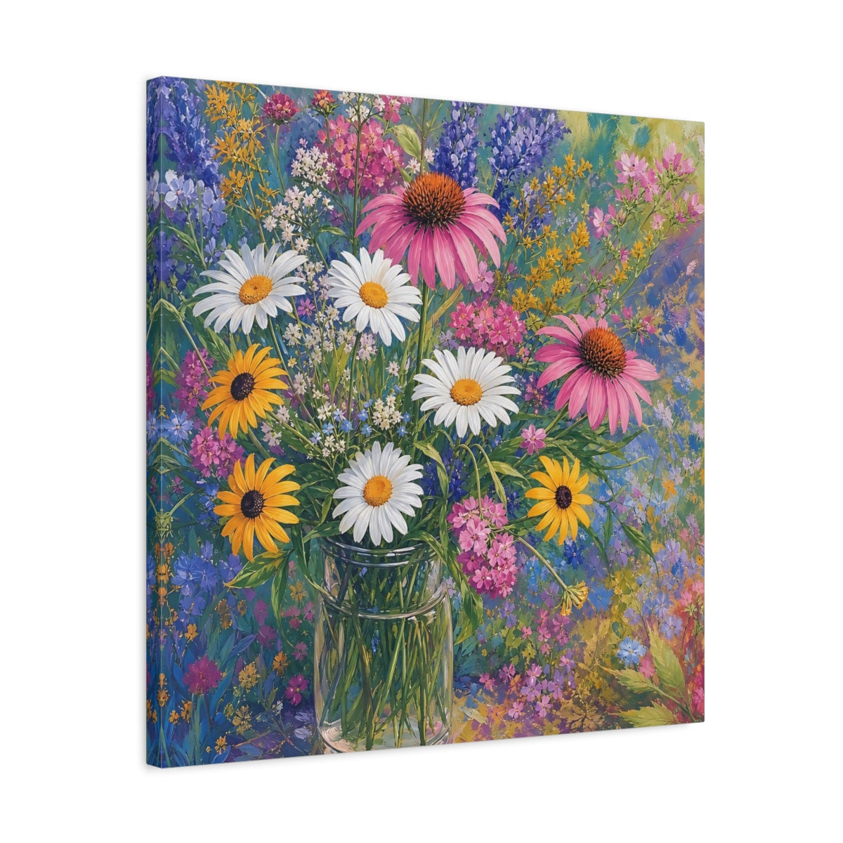Side Mockup 4. Floral Flower Bouquet Vibrant Floral shown as stretched canvas wall art