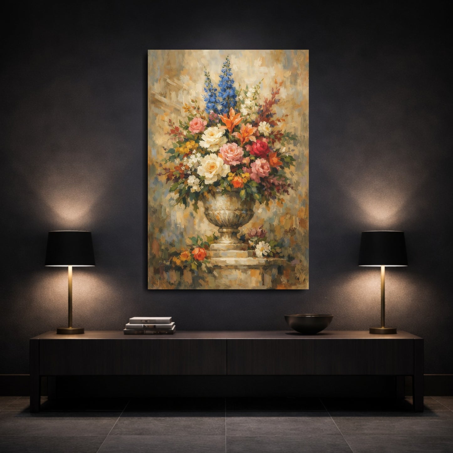 Mockup 2. Floral Flower Bouquet Vibrant Floral shown as stretched canvas wall art