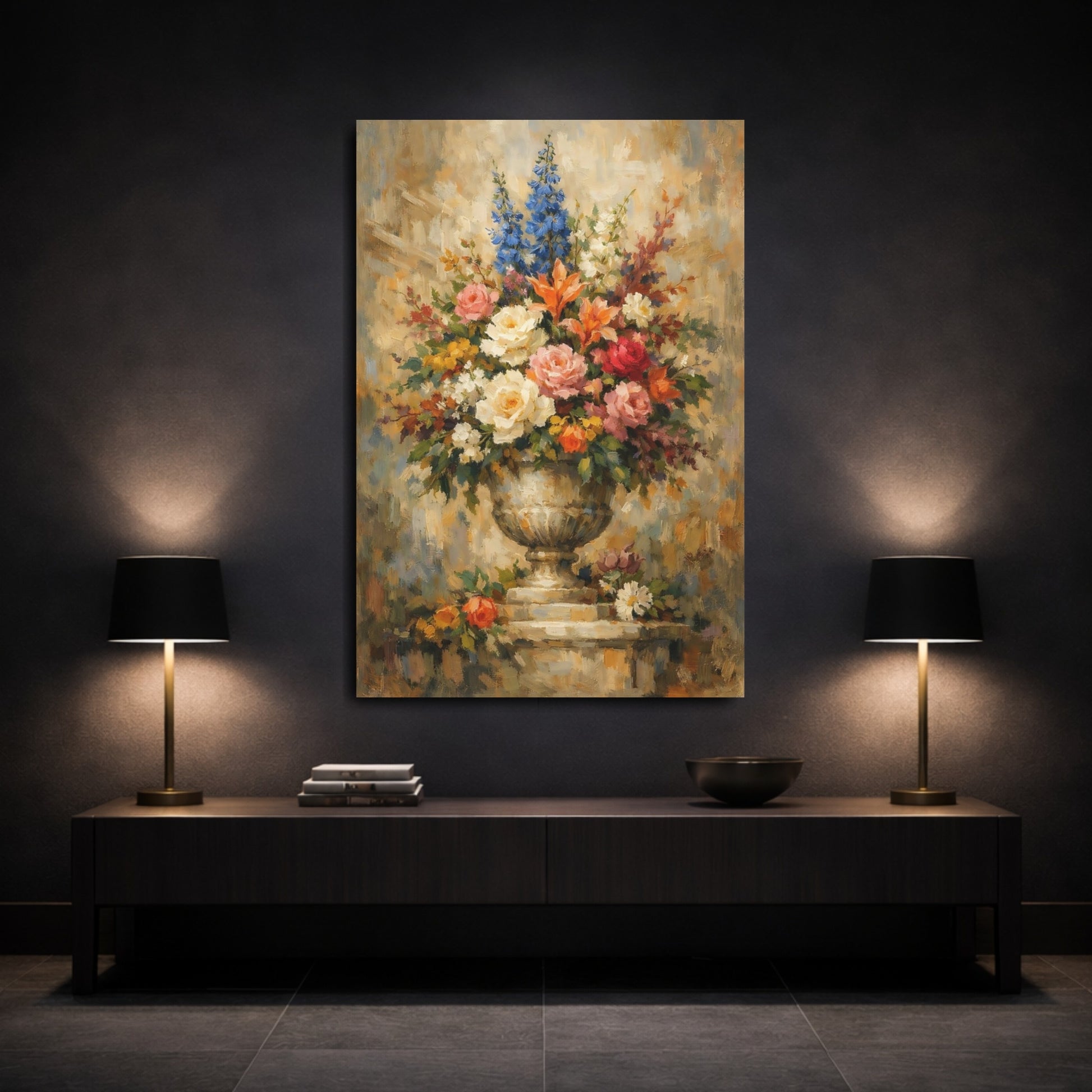 Mockup 2. Floral Flower Bouquet Vibrant Floral shown as stretched canvas wall art