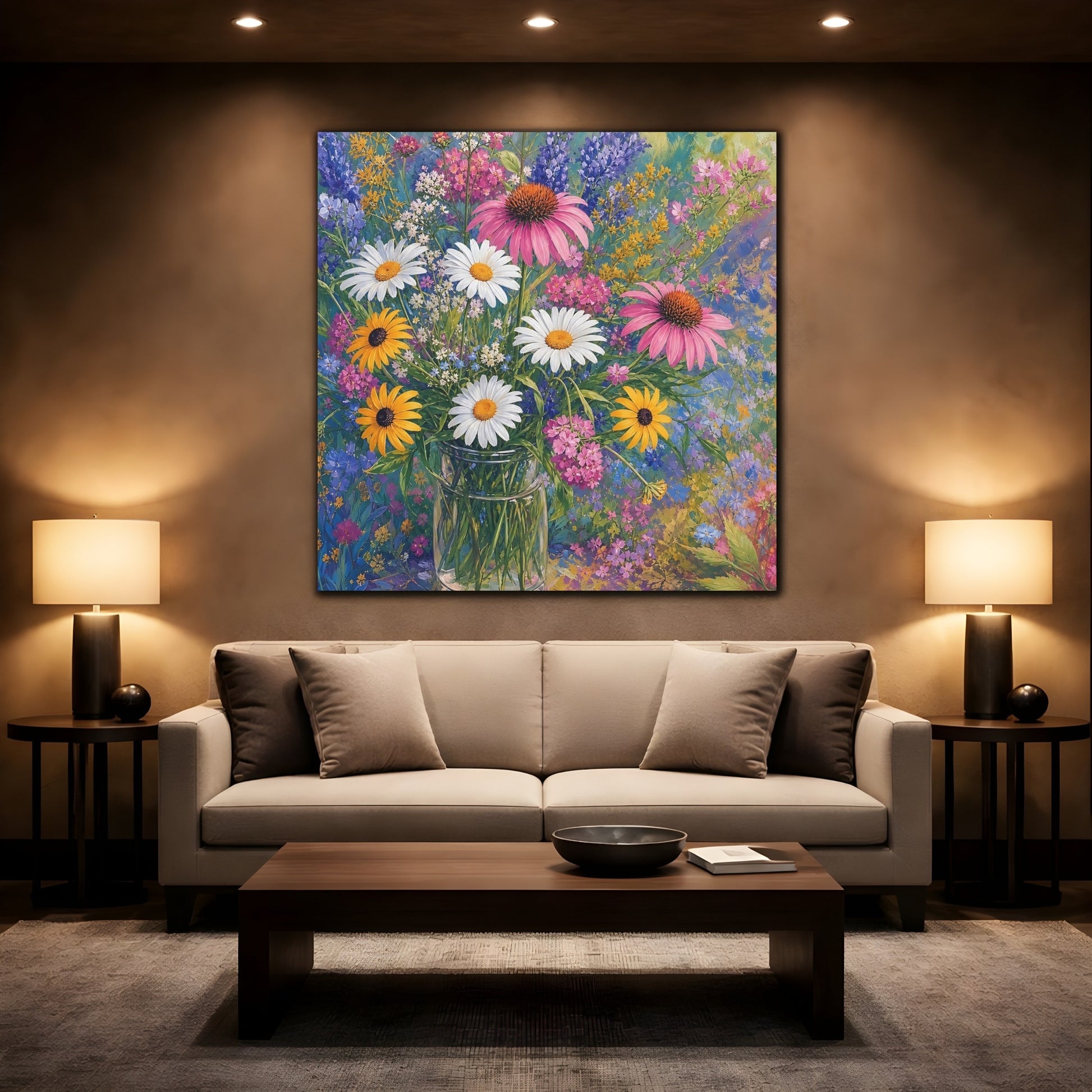 Mockup 2. Floral Flower Bouquet Vibrant Floral shown as stretched canvas wall art
