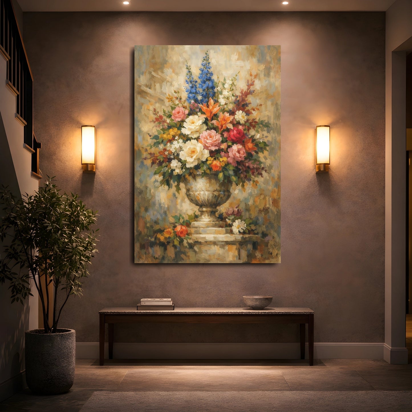 Mockup 4. Floral Flower Bouquet Vibrant Floral shown as stretched canvas wall art