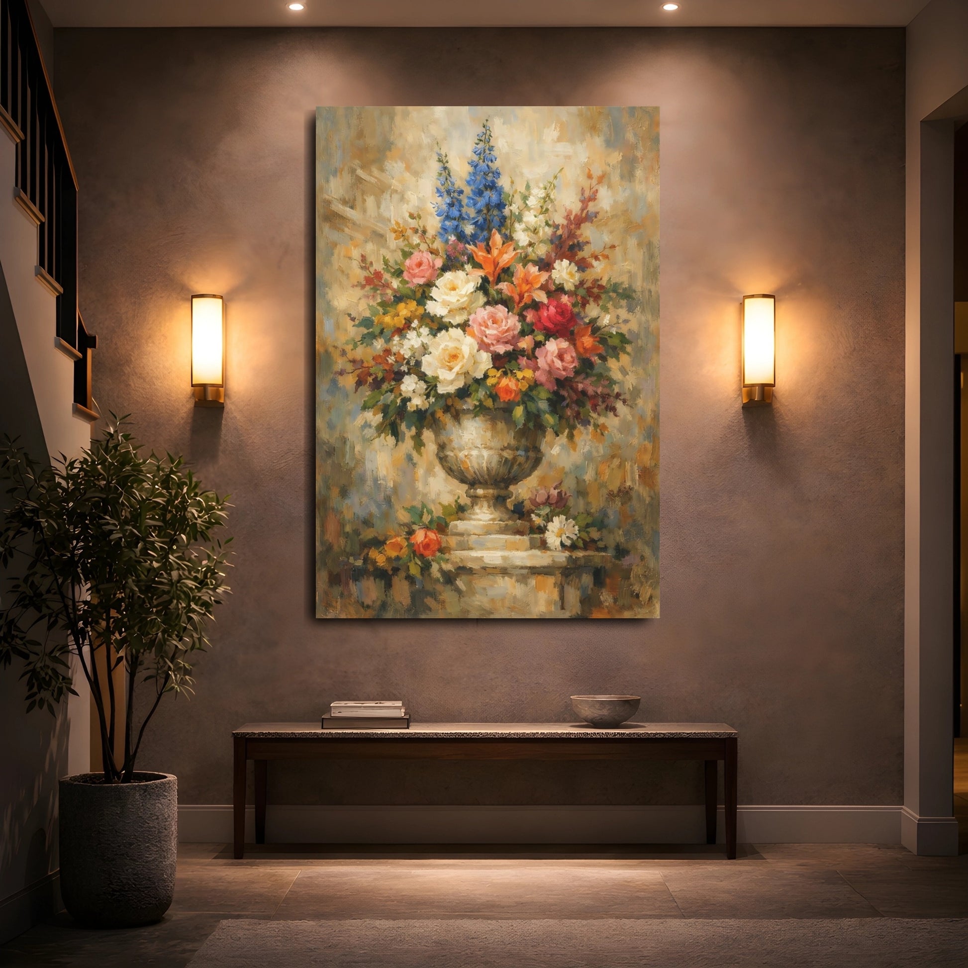 Mockup 4. Floral Flower Bouquet Vibrant Floral shown as stretched canvas wall art