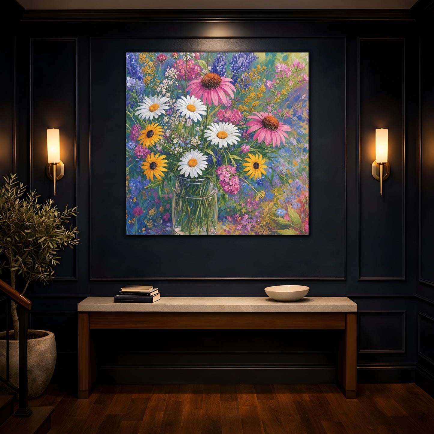 Mockup 4. Floral Flower Bouquet Vibrant Floral shown as stretched canvas wall art