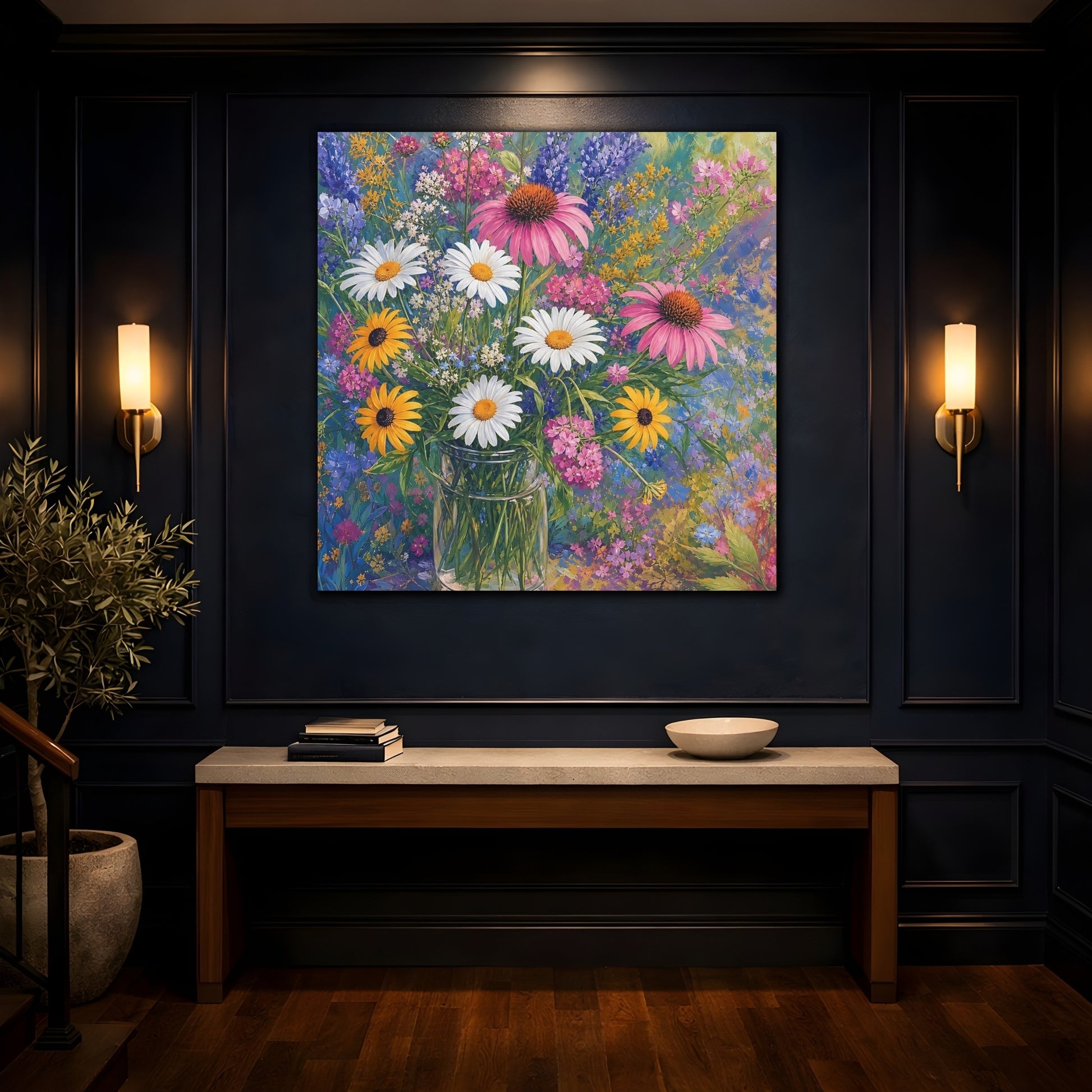 Mockup 4. Floral Flower Bouquet Vibrant Floral shown as stretched canvas wall art